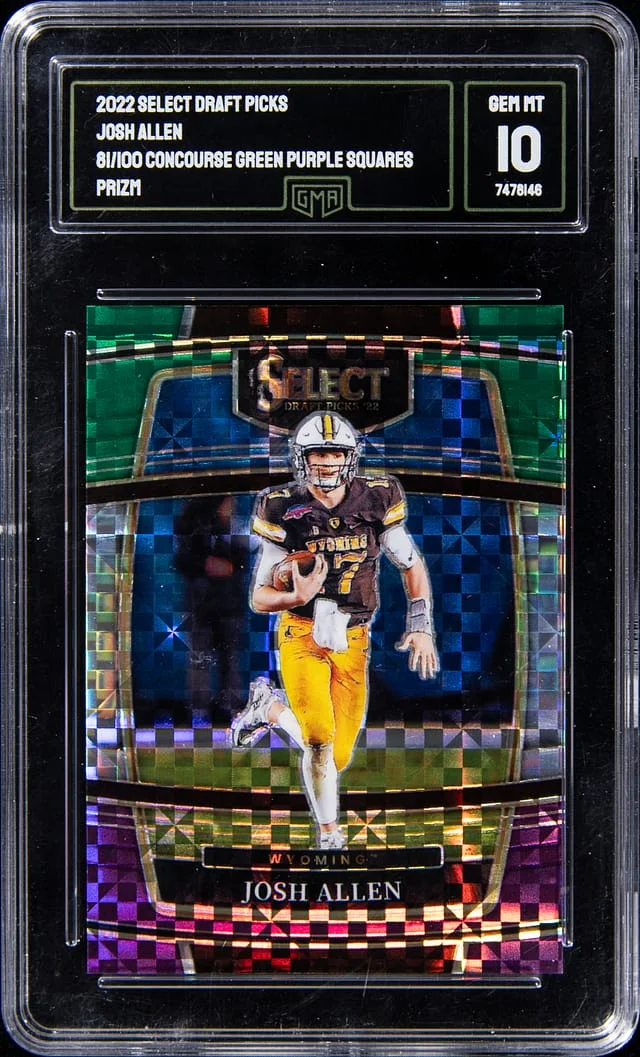 2022 Panini Select Draft Picks Josh Allen - GMA Green Purple Squares Prizm #100 card image