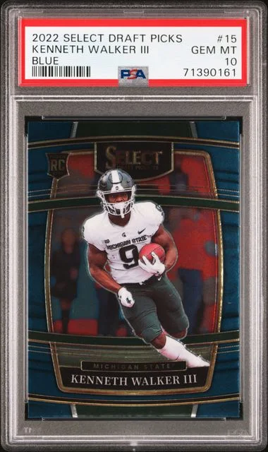 2022 Panini Select Draft Picks Kenneth Walker III Blue #15 card image