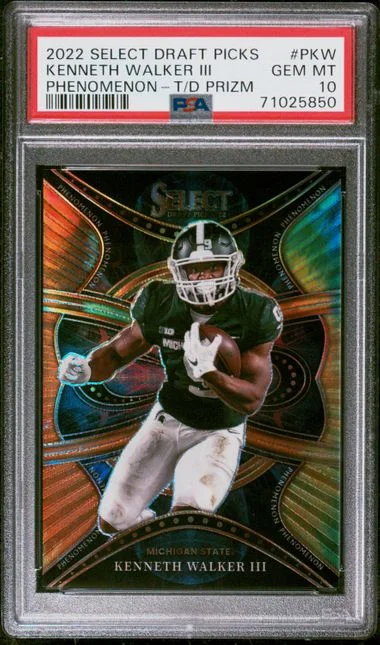 2022 Panini Select Draft Picks Kenneth Walker III Phenomenon Tie-Dye Prizm #PKW card image