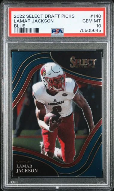 2022 Panini Select Draft Picks Lamar Jackson Blue #140 card image