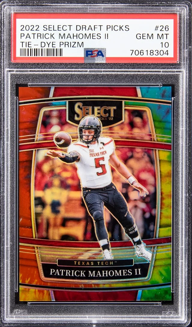 2022 Panini Select Draft Picks Patrick Mahomes II Tie-Dye Prizm #26 card image