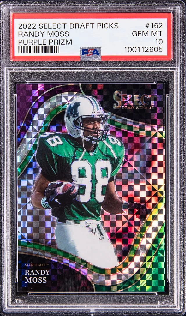 2022 Panini Select Draft Picks Randy Moss Gold Prizm #162 card image