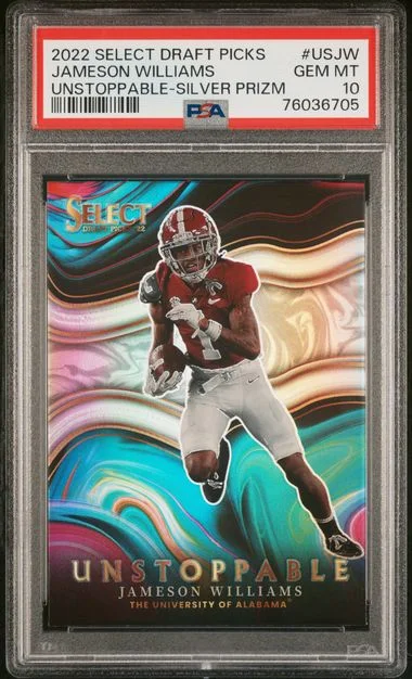 2022 Panini Select Draft Picks Unstoppable Silver Prizm Usjw Jameson Williams #no-number card image