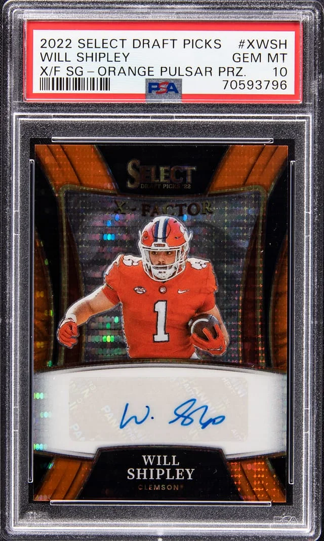2022 Panini Select Draft Picks Will Shipley X-Factor Signature Orange Pulsar Prizm #X-WSH card image