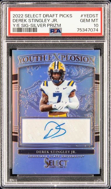 2022 Panini Select Draft Picks Youth Explosion Signatures Silver Prizm Yedst Derek Stingley Jr. #no-number card image