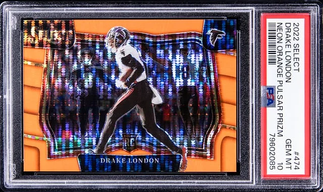 2022 Panini Select Drake London Neon Orange Pulsar Prizm #474 card image