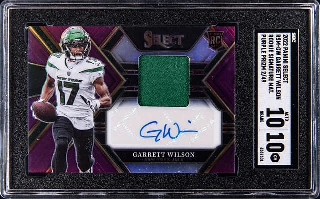 2022 Panini Select Garrett Wilson Signature Memorabilia Blue Prizm #RSM-GW card image