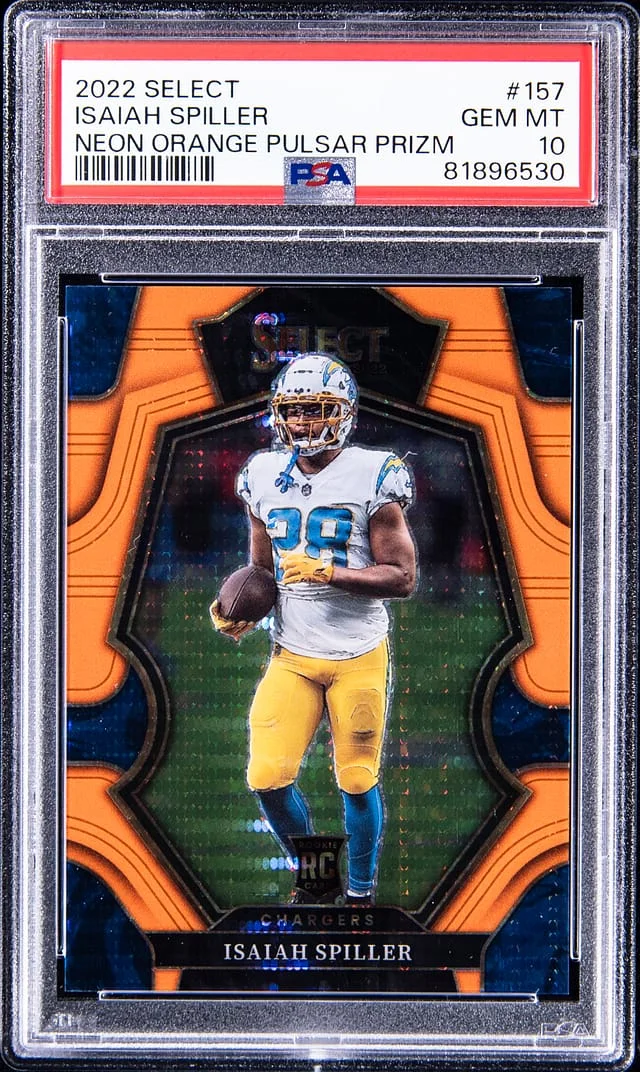 2022 Panini Select Isaiah Spiller Neon Orange Pulsar Prizm #157 card image
