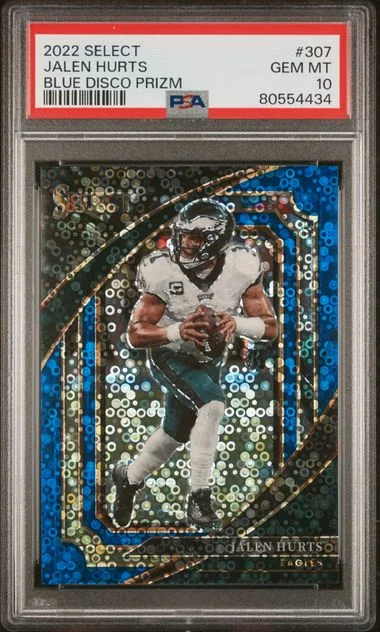 2022 Panini Select Jalen Hurts Blue Disco Prizm #307 card image