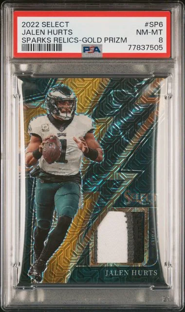 2022 Panini Select Jalen Hurts Sparks Relics Gold Prizm #Sp6 card image