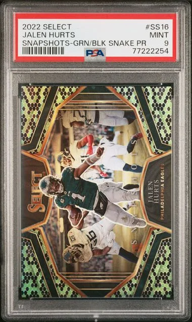 2022 Panini Select Jalen Hurts Snapshots Green/Black Snakeskin Prizm #SS-16 card image