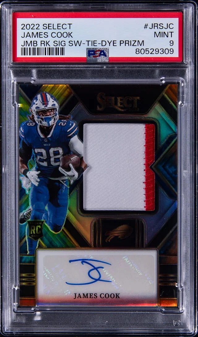 2022 Panini Select James Cook Jumbo Signature Swatches Tie-Dye Prizm #JRSJC card image