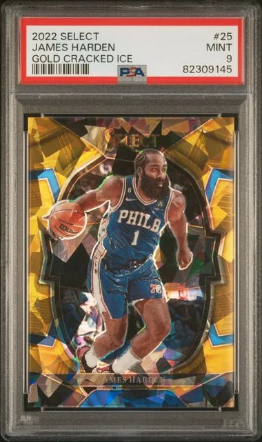 2022 Panini Select James Harden Gold Cracked Ice #25 card image
