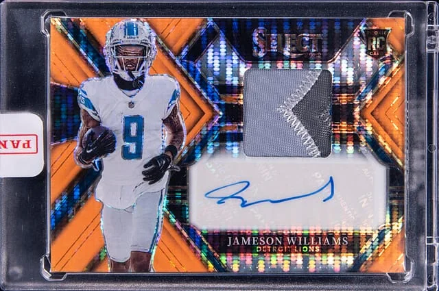 2022 Panini Select Jameson Williams Neon Orange Pulsar Signature Material #RSM-JW card image
