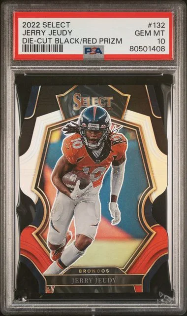 2022 Panini Select Jerry Jeudy Die-Cut Black/Red Prizm #132 card image