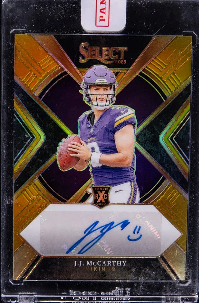 2022 Panini Select J.J. McCarthy Autograph XRC Gold Prizm #3 card image