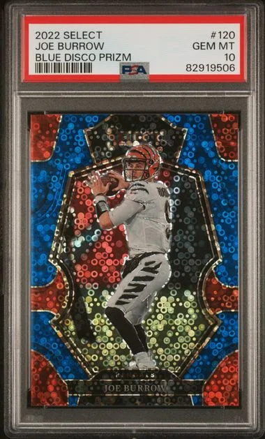 2022 Panini Select Joe Burrow Die-Cut Red/Blue Prizm #120 card image