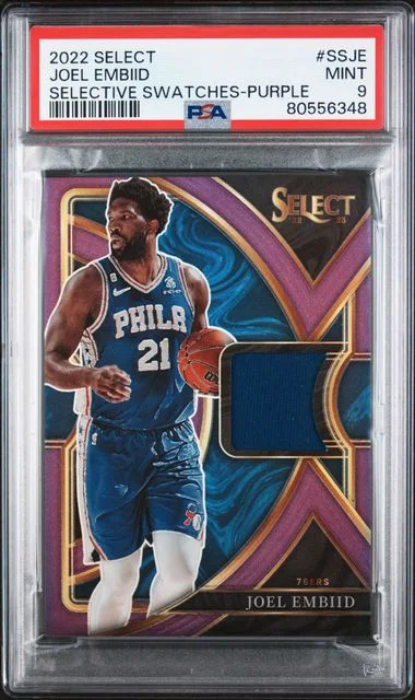 2022 Panini Select Joel Embiid Selective Swatches Purple #SSJE card image