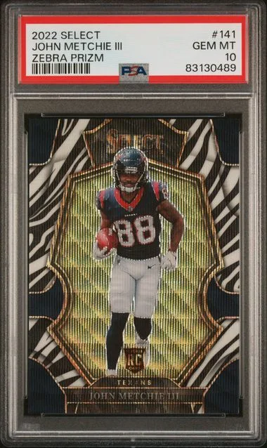 2022 Panini Select John Metchie III Zebra Prizm #141 card image