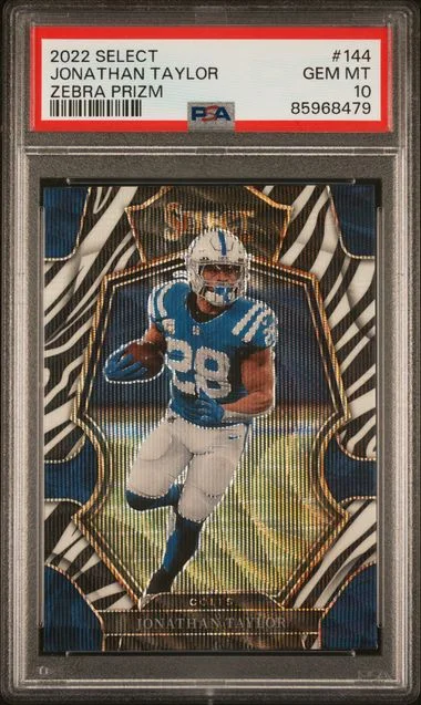 2022 Panini Select Jonathan Taylor Zebra Prizm #144 card image