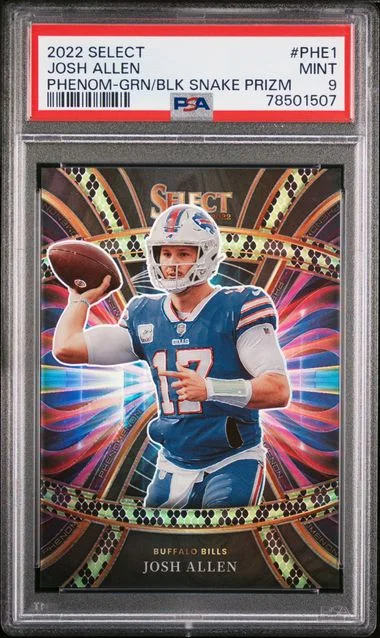 2022 Panini Select Josh Allen Phenomenon Green/Black Snakeskin Prizm #Phe1 card image