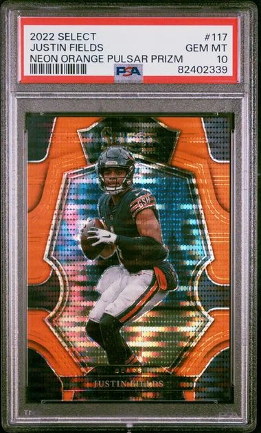2022 Panini Select Justin Fields Neon Orange Pulsar Prizm #117 card image