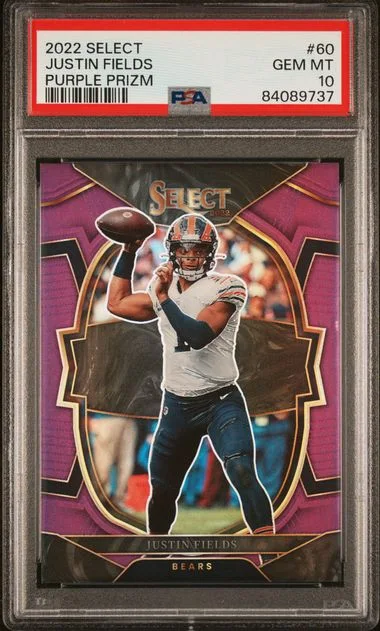 2022 Panini Select Justin Fields Purple Prizm #60 card image