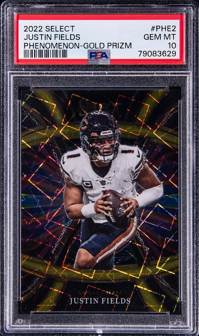 2022 Panini Select Justin Fields Phenomenon Gold Prizm #PHE-2 card image