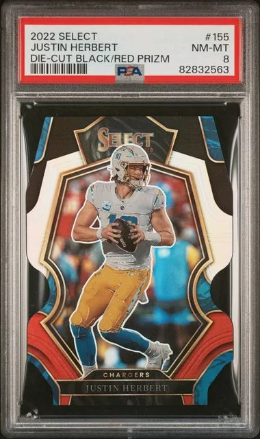 2022 Panini Select Justin Herbert Die-Cut Black/Red Prizm #155 card image