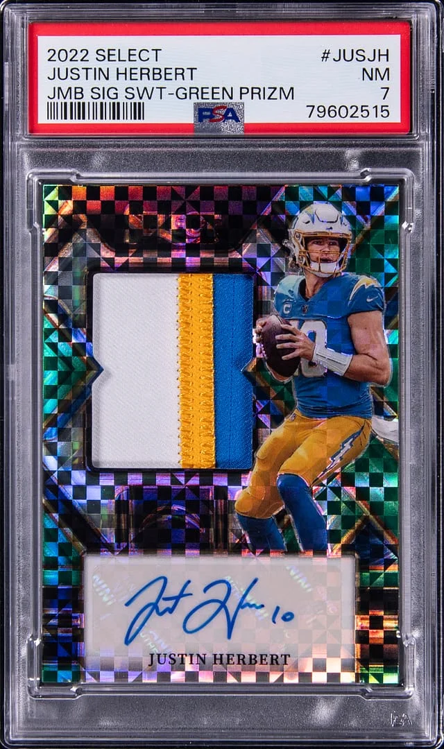 2022 Panini Select Justin Herbert Jumbo Signature Swatch White Prizm #JUS-JH card image