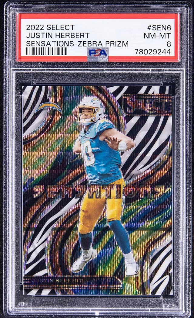 2022 Panini Select Justin Herbert Sensations Zebra Prizm #SEN6 card image