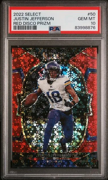 2022 Panini Select Justin Jefferson Red Disco Prizm #50 card image
