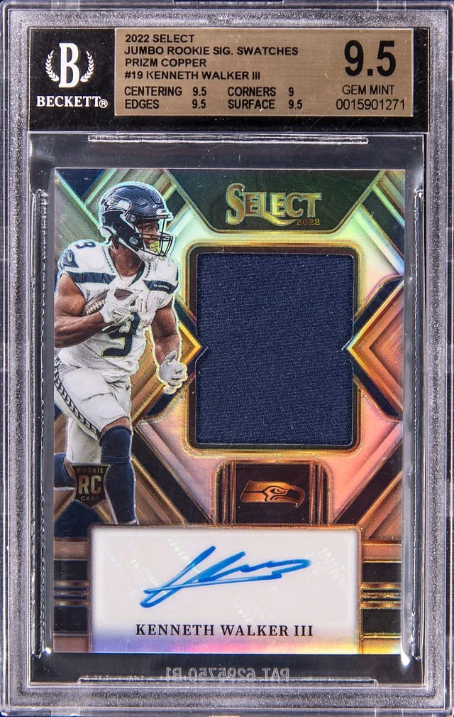 2022 Panini Select Kenneth Walker III Jumbo Signature Swatches Prizm Copper #JRS-KW card image