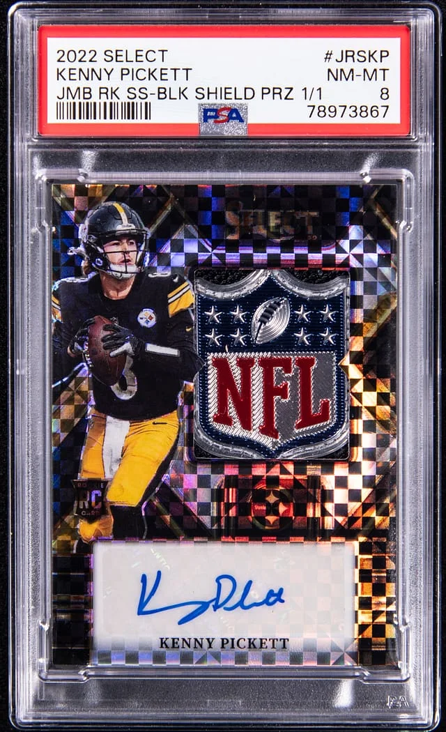 2022 Panini Select Kenny Pickett Jumbo Signature Swatch Black NFL Shield Prizm #JRS-KP card image
