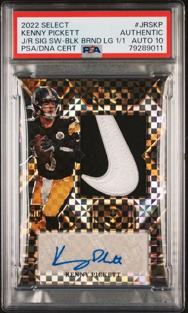 2022 Panini Select Kenny Pickett Jumbo Signature Swatch Black Brand Logo #JRSKP card image