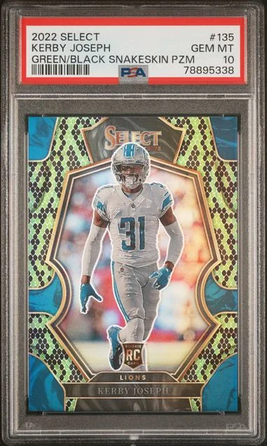 2022 Panini Select Kerby Joseph Green/Black Snakeskin Prizm #135 card image