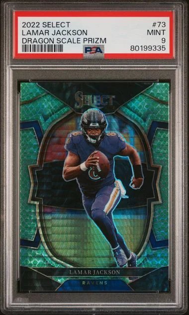 2022 Panini Select Lamar Jackson Dragon Scale Prizm #73 card image
