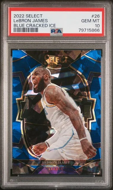 2022 Panini Select LeBron James Blue Cracked Ice #26 card image