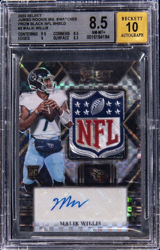 2022 Panini Select Malik Willis Jumbo Signature Swatches Prizm Black NFL Shield #JRS-MW card image