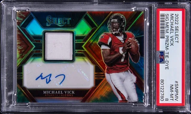2022 Panini Select Michael Vick Signature Memorabilia Prizm Tie-Dye #SMP-MV card image