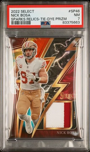 2022 Panini Select Nick Bosa Sparks Relics Tie-Dye Prizm #Sp46 card image