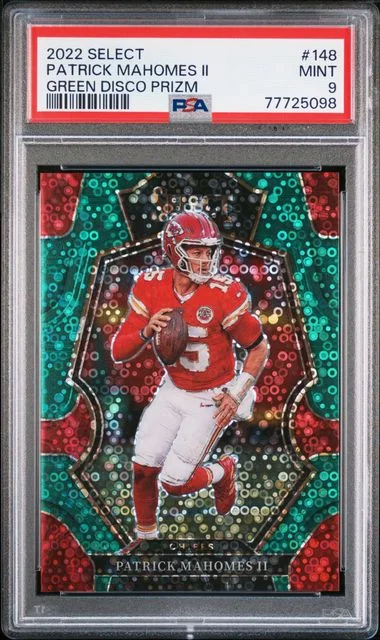 2022 Panini Select Patrick Mahomes II Green Disco Prizm #148 card image