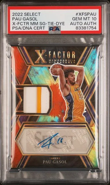 2022 Panini Select Pau Gasol X-Factor Memorabilia Signature Tie-Dye #XFSPAU card image