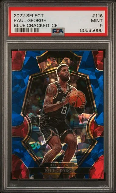 2022 Panini Select Paul George Blue Cracked Ice #116 card image