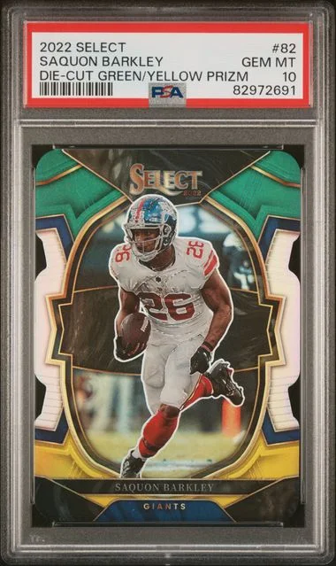 2022 Panini Select Saquon Barkley Die-Cut Green/Yellow Prizm #82 card image