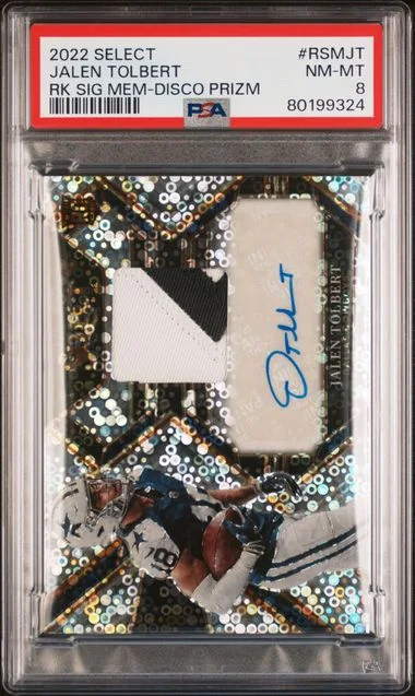 2022 Panini Select Signature Memorabilia Disco Prizm RSM-JT Jalen Tolbert #no-number card image