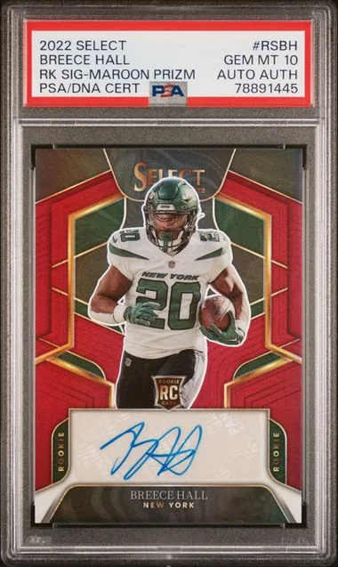 2022 Panini Select Signatures Maroon Prizm Rsbh Breece Hall #no-number card image
