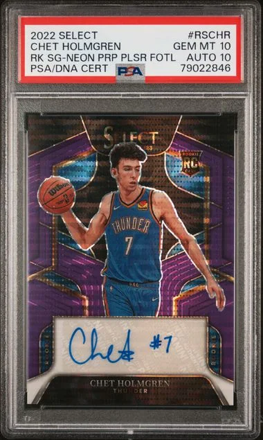 2022 Panini Select Signatures Neon Purple Pulsar Fotl Rschr Chet Holmgren #no-number card image