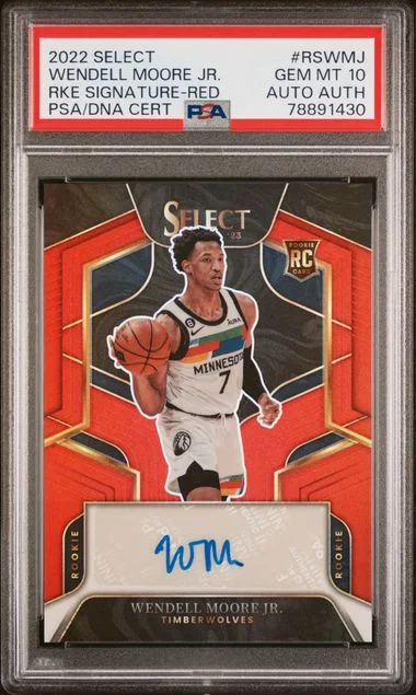2022 Panini Select Signatures Red Rswmj Wendell Moore Jr. #no-number card image