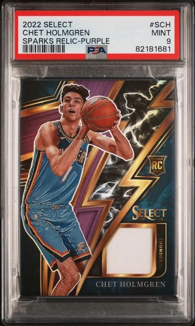 2022 Panini Select Sparks Relic Purple Sch Chet Holmgren #no-number card image